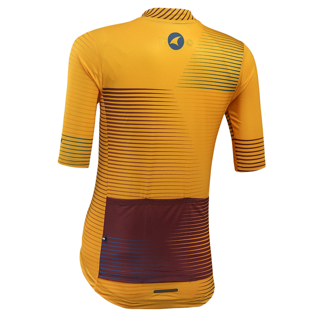 Women's Summer Cycling Jersey Back View Convergence Design #color_mango