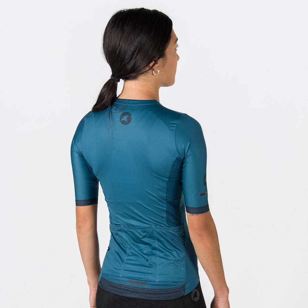 Best Cycling Jerseys for Women - On Body Back View #color_poseidon