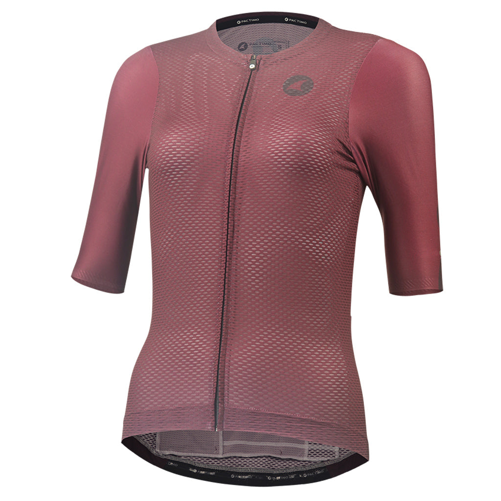 Lightweight Mesh Cycling Jersey for Women Front View #color_mulberry