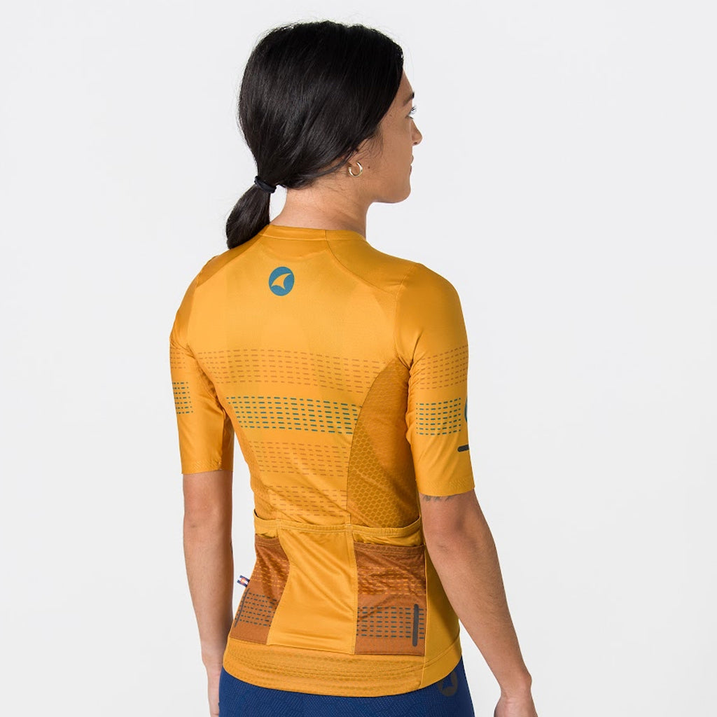 Five Pocket Cycling Jersey for Women - On Body Back View #color_old-gold