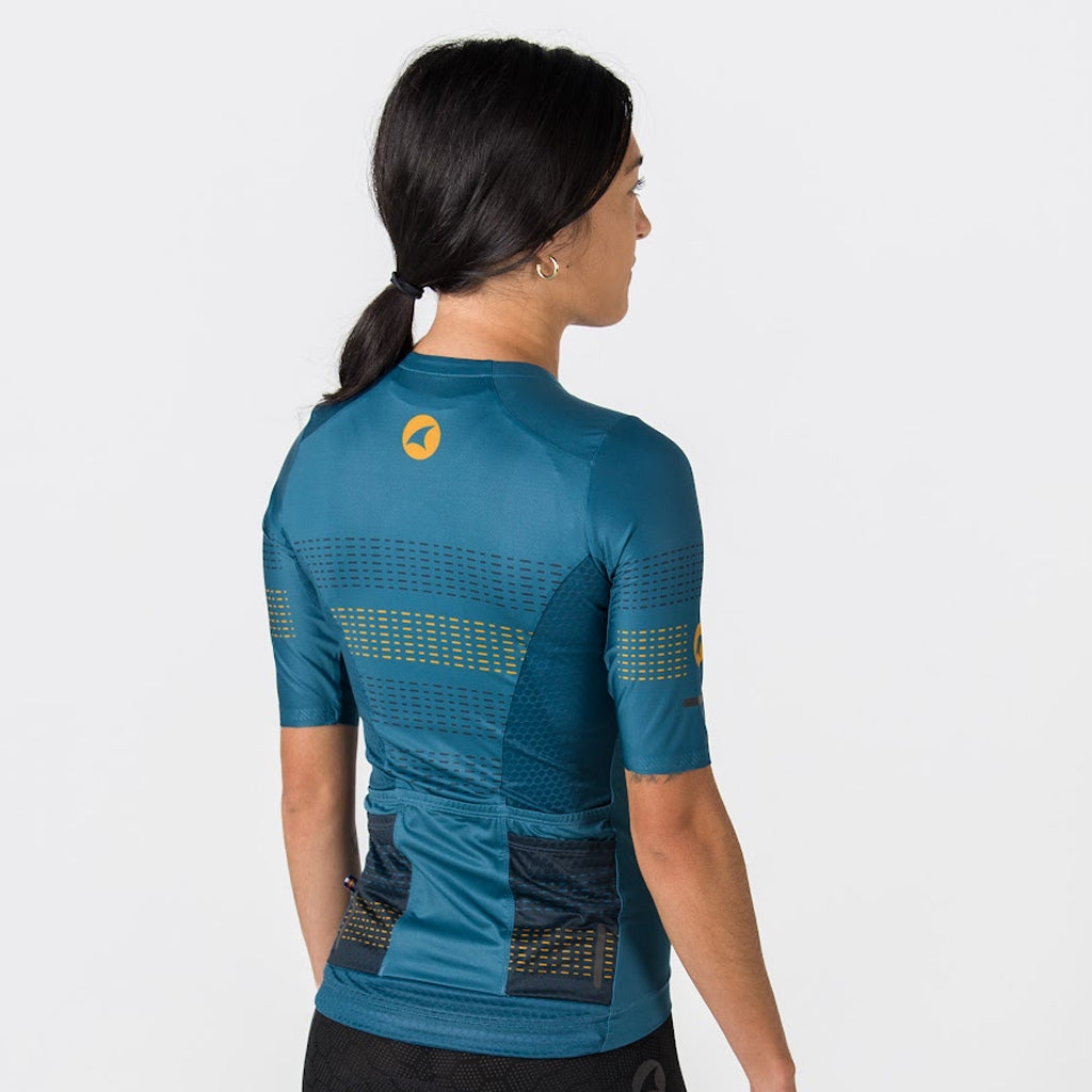 Five Pocket Cycling Jersey for Women - On Body Back View #color_poseidon