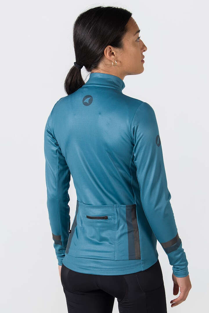 Women's Gray Blue Thermal Cycling Jersey - Back View