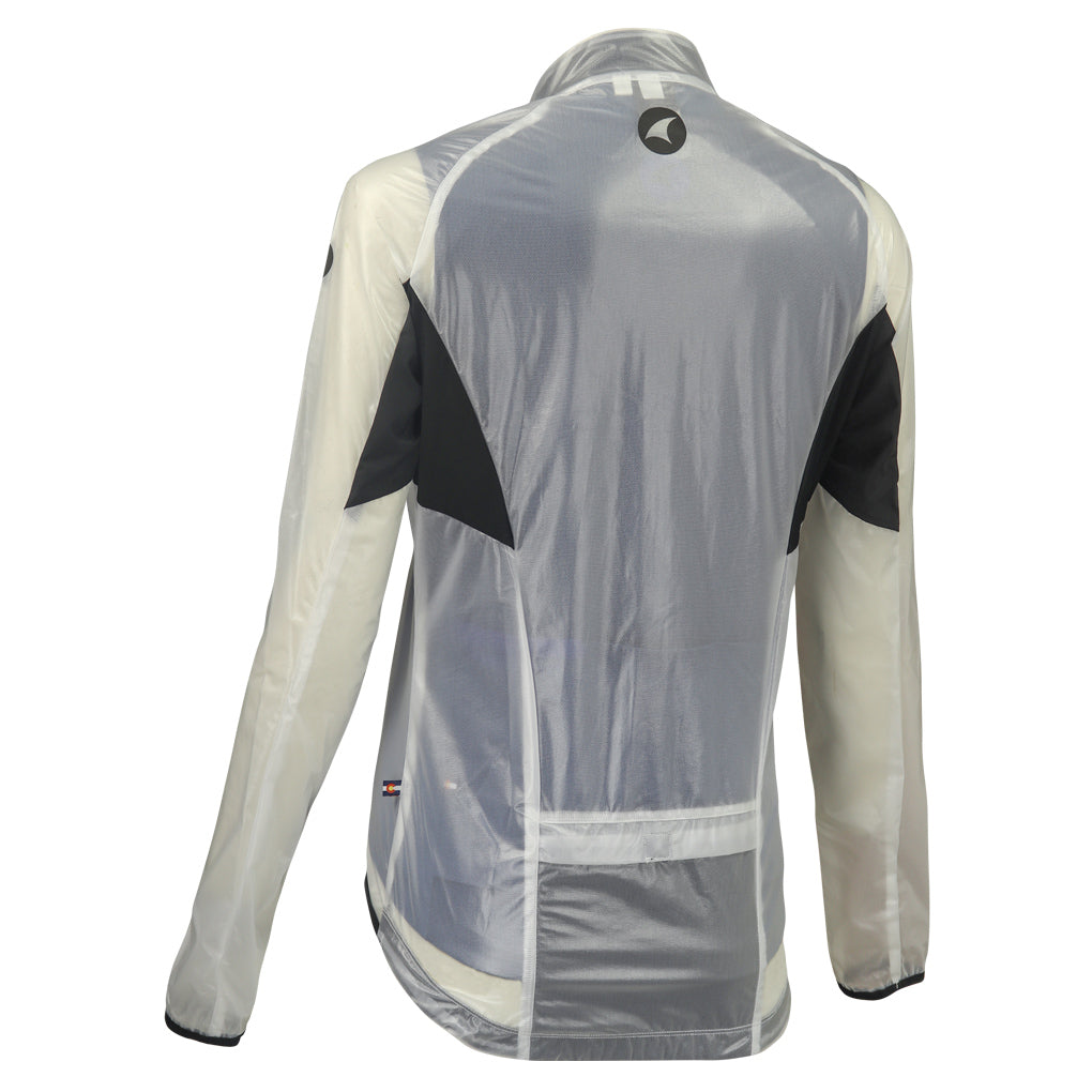 Women's Lightweight Cycling Rain Jacket Back View #color_clear-black