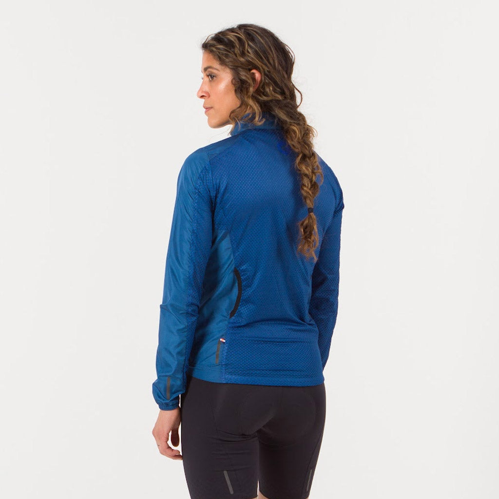 Women's Packable Cycling Wind Jacket Back View #color_navy