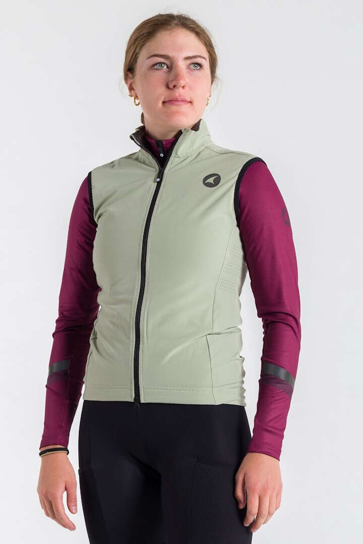 Women's Sage Green Thermal Cycling Vest - Alpine Front View