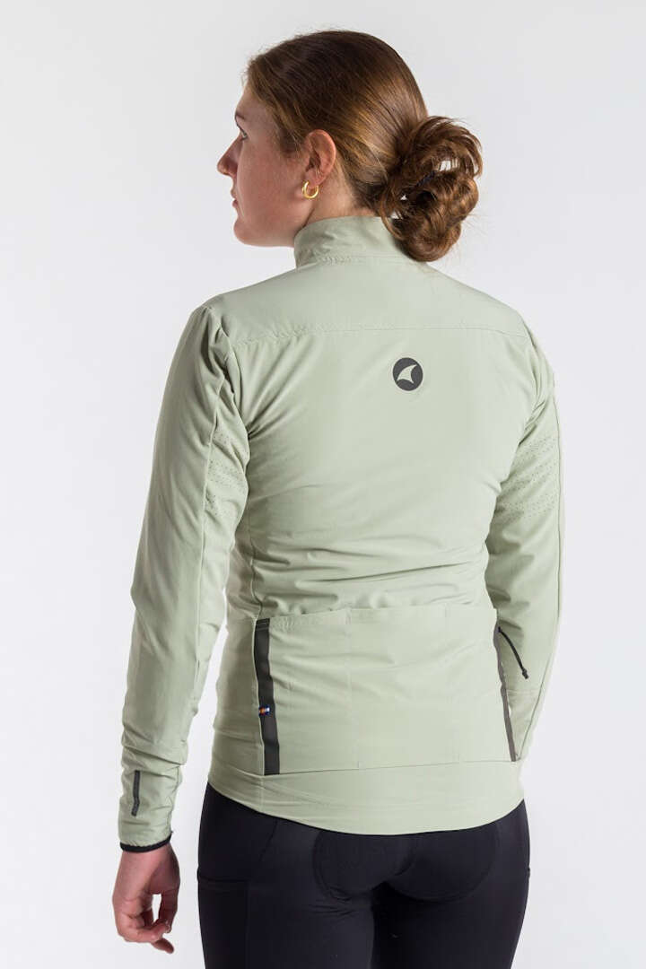 Women's Sage Green Thermal Cycling Jacket - Back View