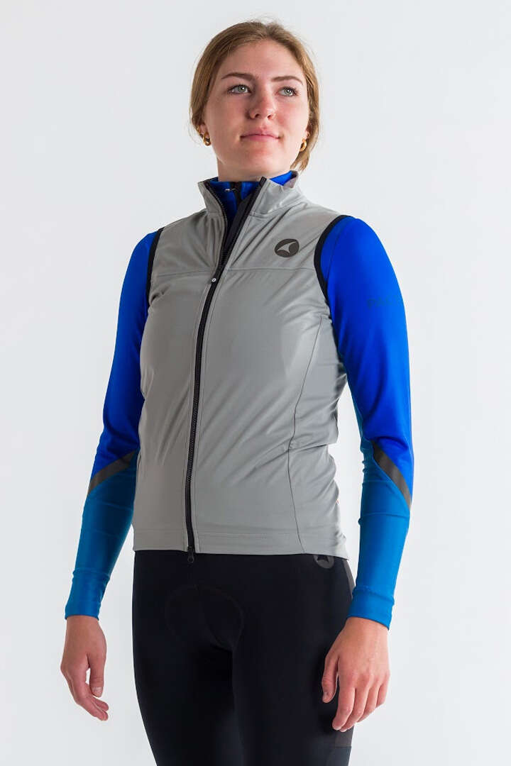 Women's Gray Water Repellent Cycling Vest - Front View