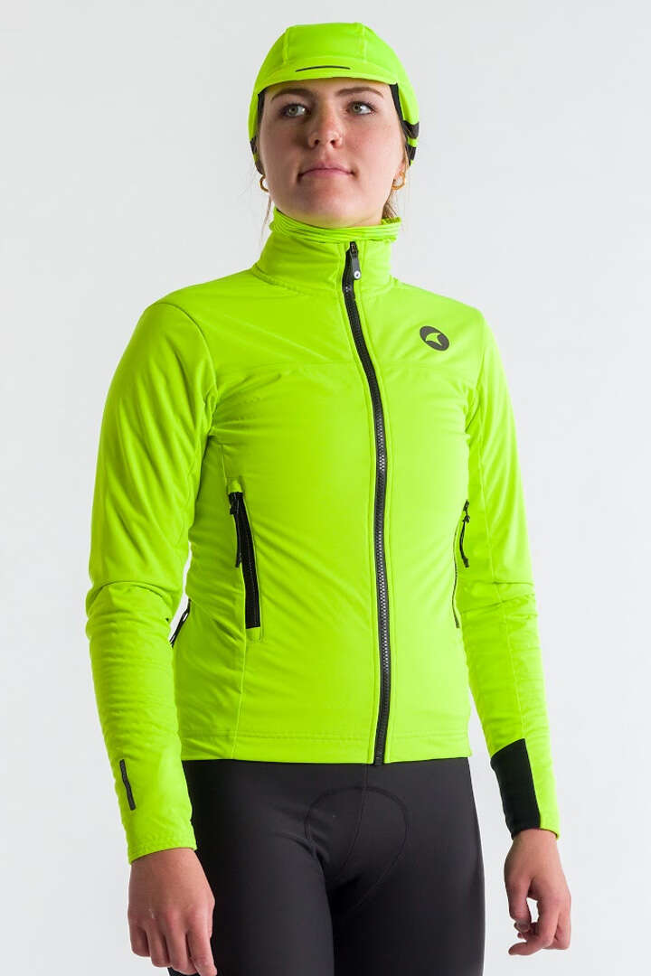 Women's High-Viz Yellow Winter Cycling Jacket - Front View 