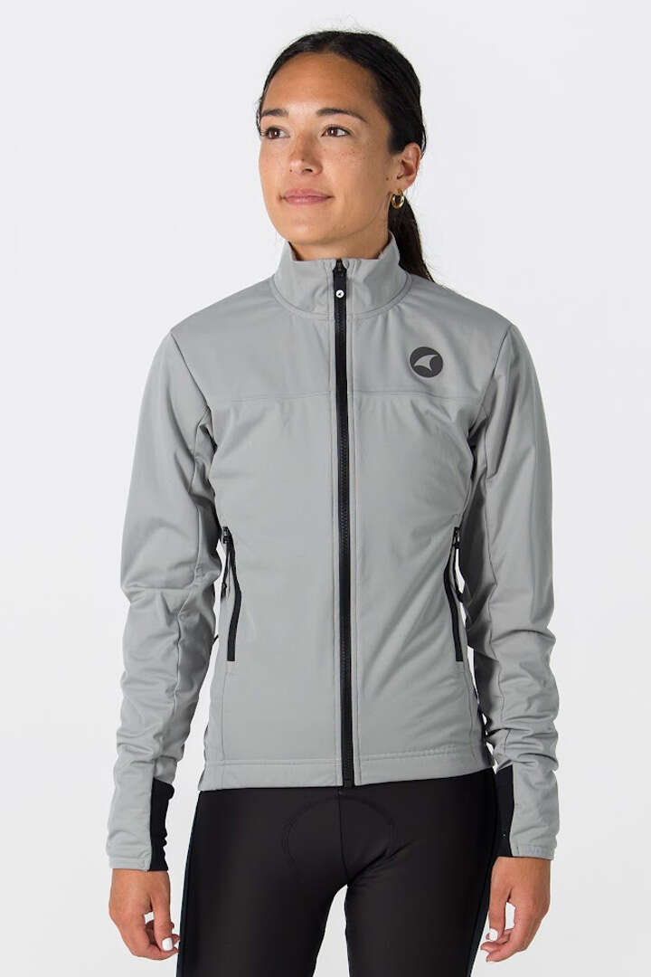 Women's Gray Winter Cycling Jacket - Front View 