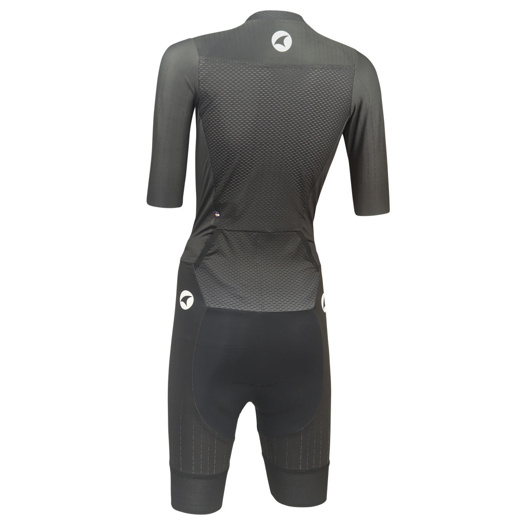 Short Sleeve Triathlon Suit Womens - Back View #color_charcoal