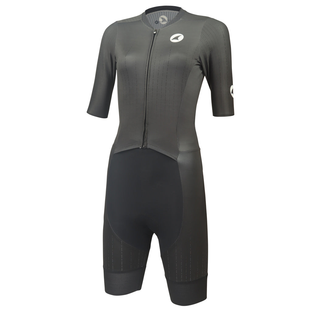 Short Sleeve Triathlon Suit Womens - Front View #color_charcoal