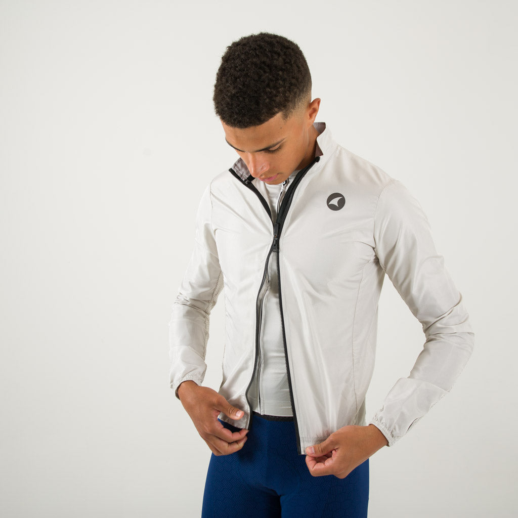 Men's Packable Cycling Wind Vest - Two Way Zipper Detail #color_dune
