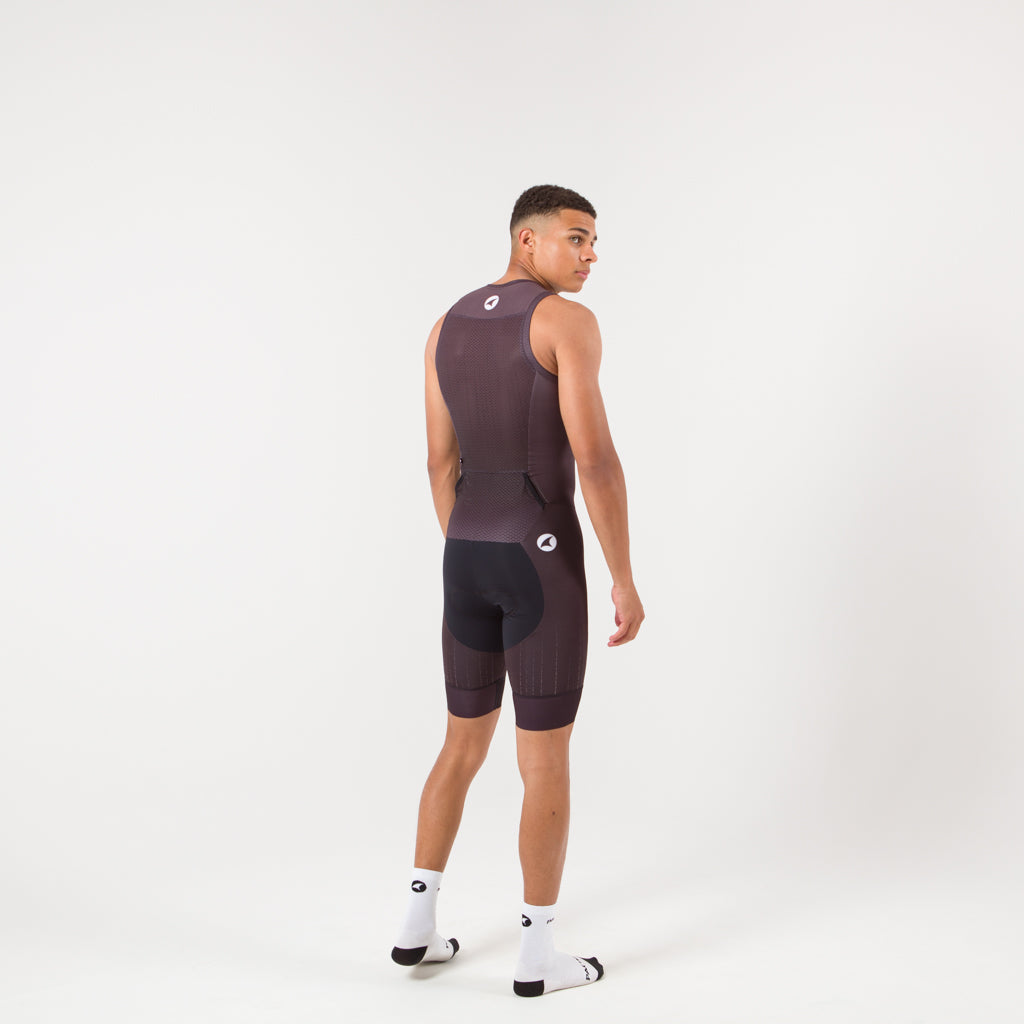 Sleeveless Triathlon Suit Mens - on body Back View #color_charcoal