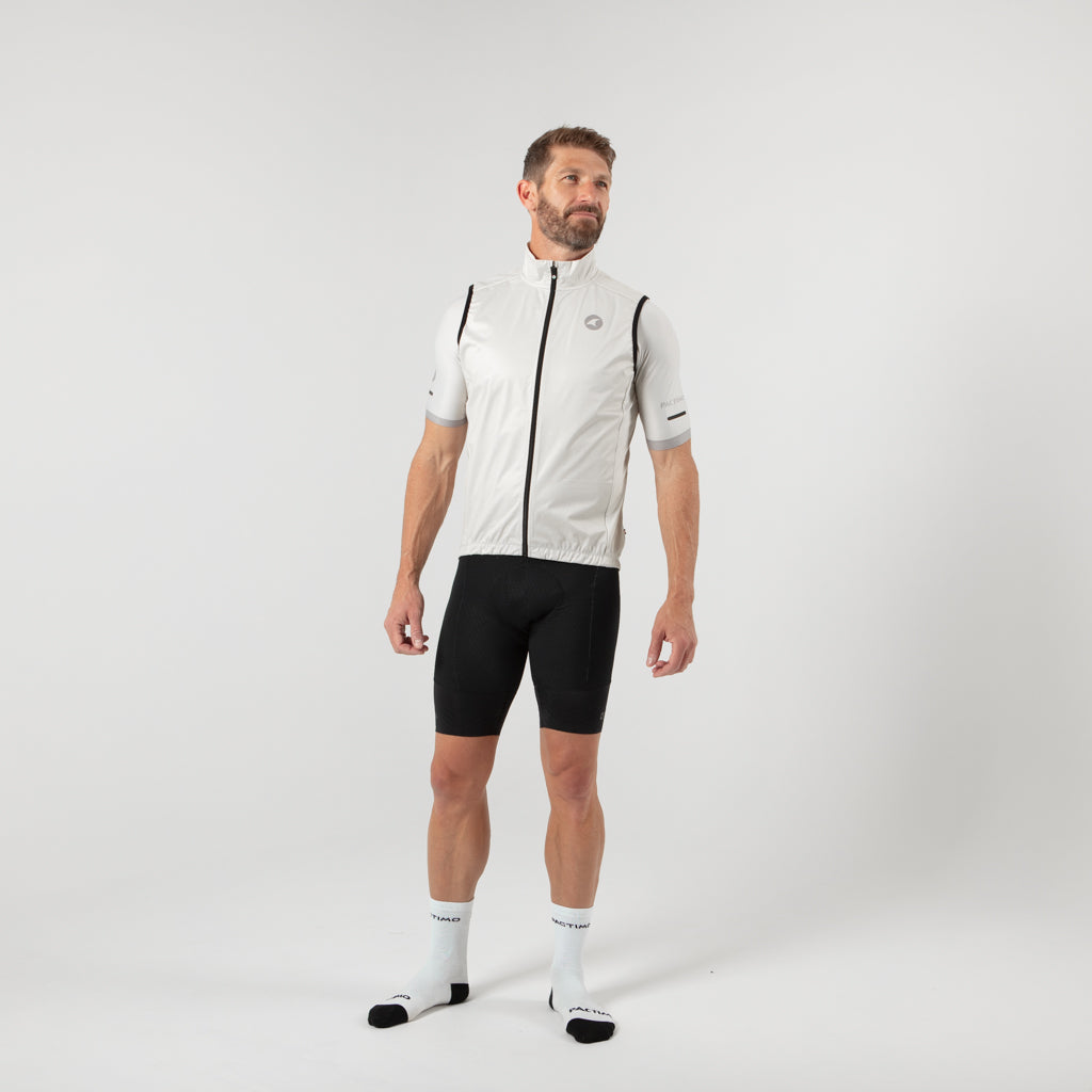 Men's Cool Weather Cycling Vest With Pockets On Body Front #color_dune