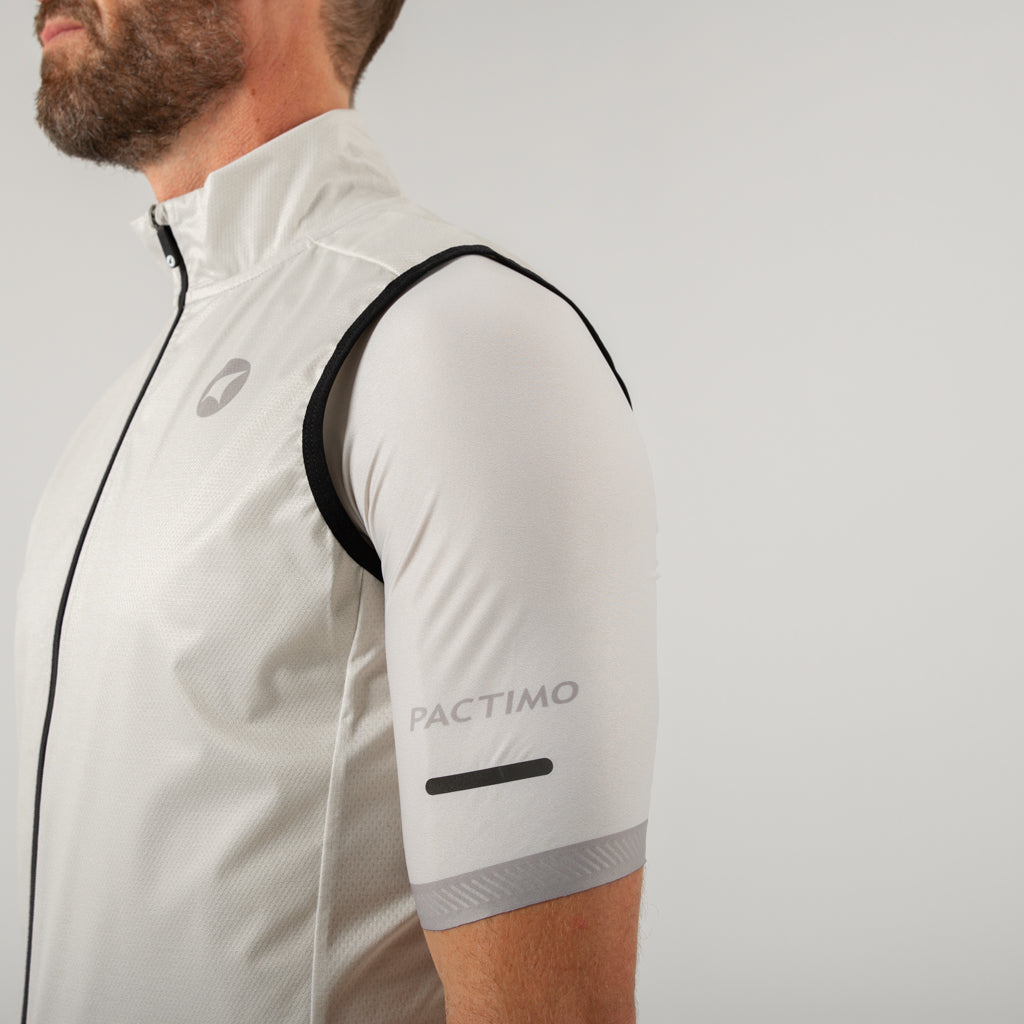 Men's Cool Weather Cycling Vest With Pockets Arm Opening Detail #color_dune