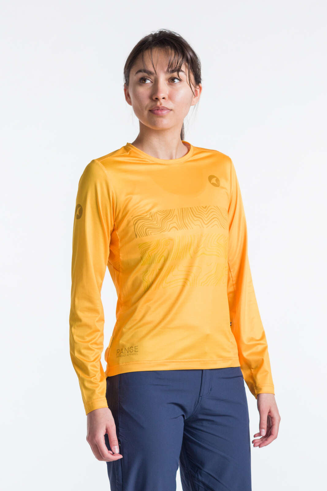 Women's Orange Long Sleeve Mountain Bike Jersey - Front View