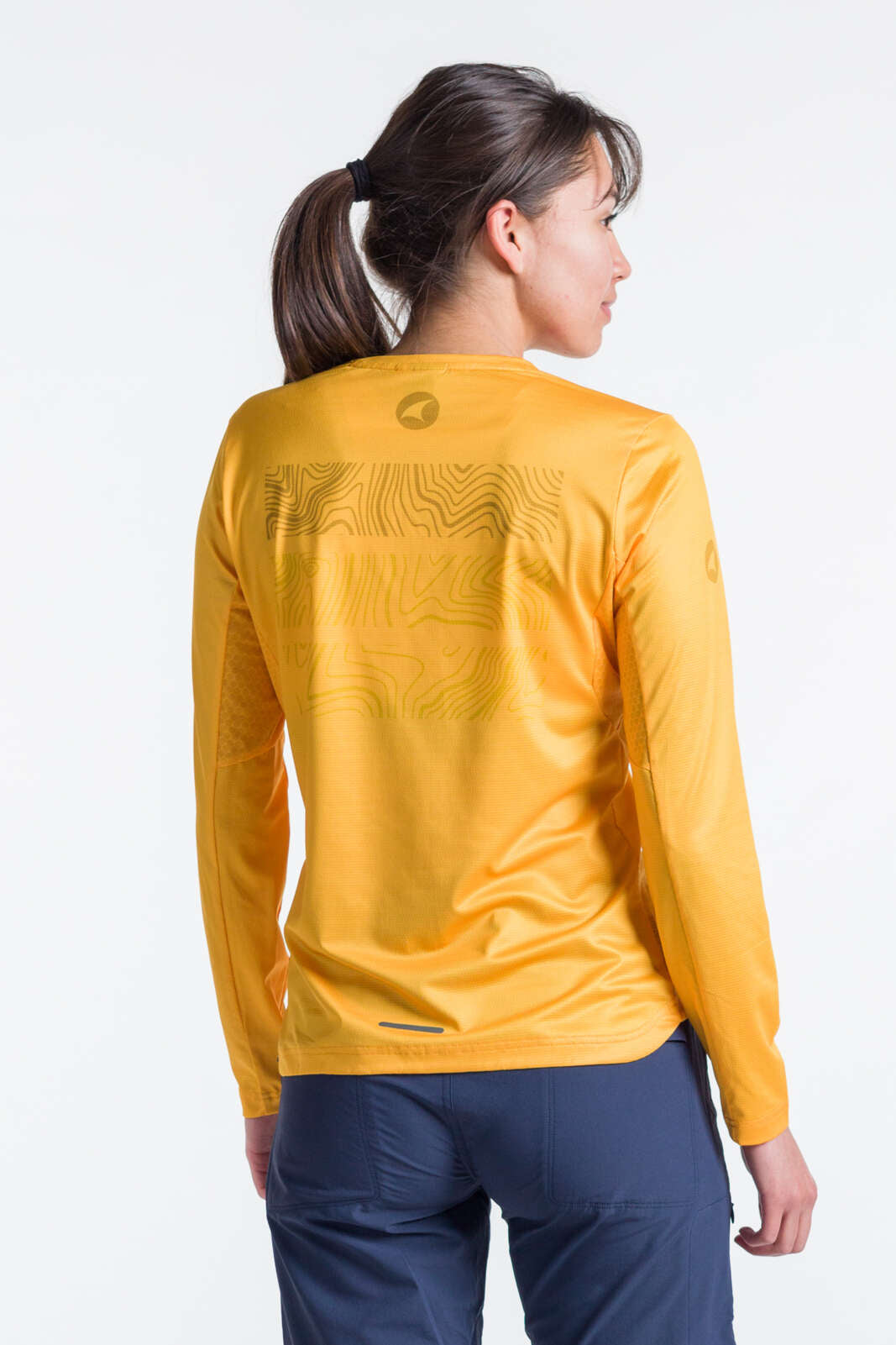 Women's Orange Long Sleeve Mountain Bike Jersey - Back View