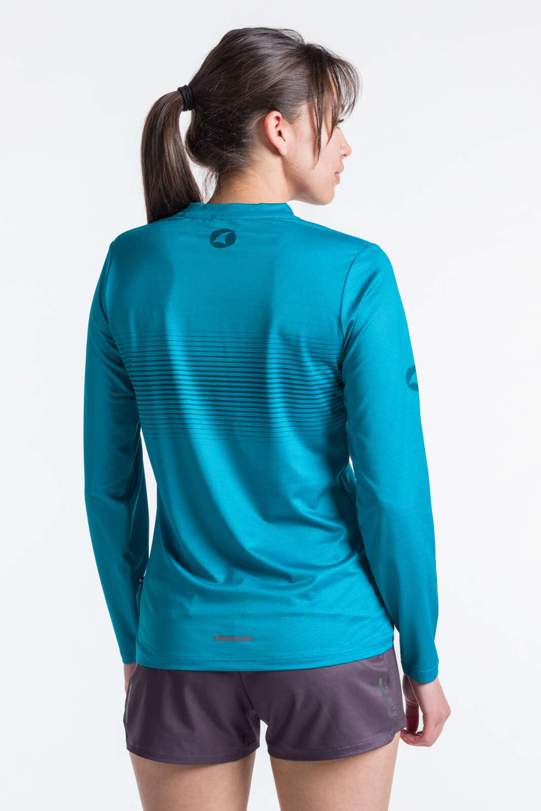 Women's Teal Long Sleeve Running Shirt - Back View