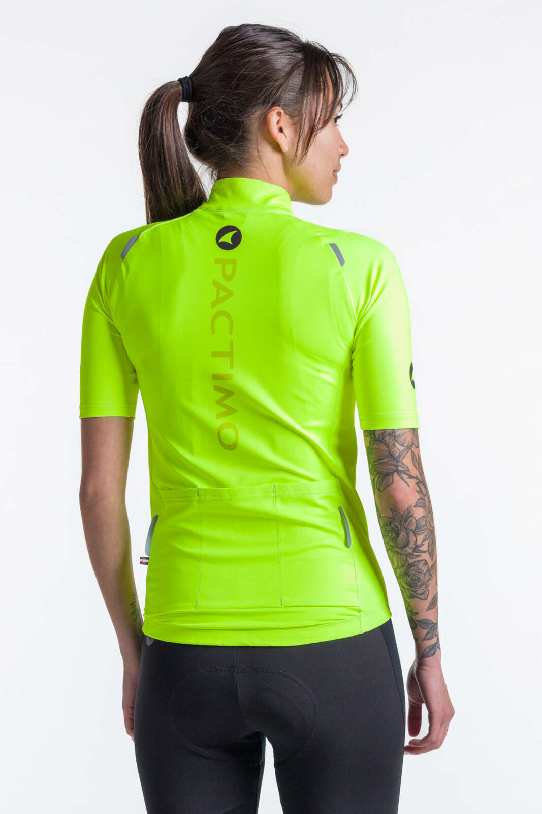 Women's High-Viz Yellow Water-Repelling Cycling Jersey - Back View