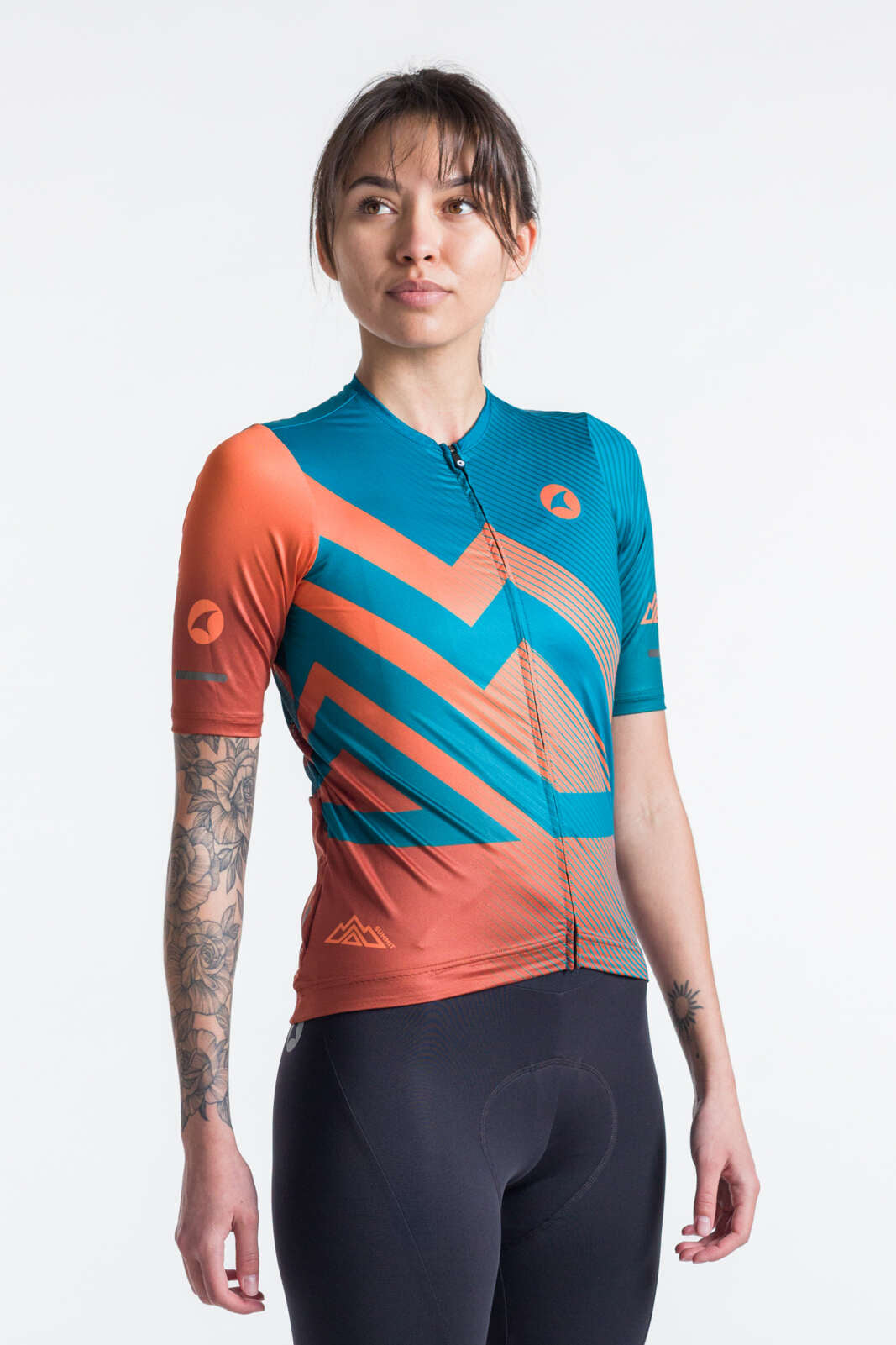 Women's Best Teal & Orange Cycling Jersey - Summit Front View