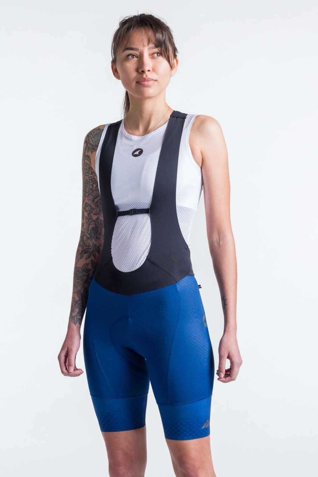 Women's Compression Navy Blue Cycling Bibs - Front View