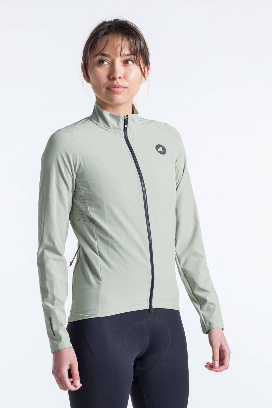 Women's Sage Green Packable Cycling Jacket - Summit Shell Front View