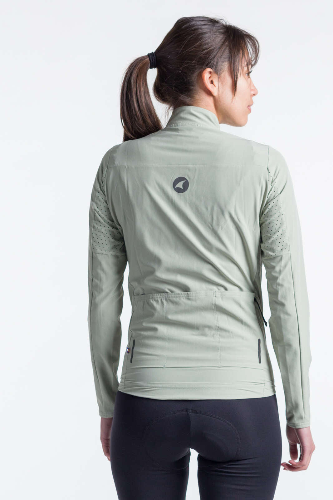 Women's Sage Green Packable Cycling Jacket - Summit Shell Back View