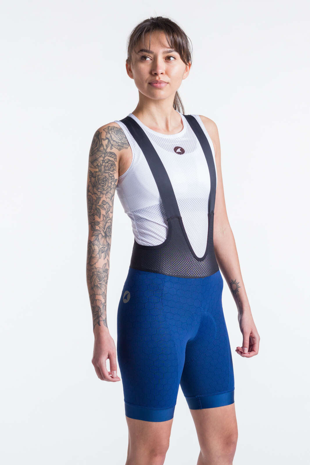 Women's Long Distance Navy Blue "12-hour" Cycling Bibs - Front View