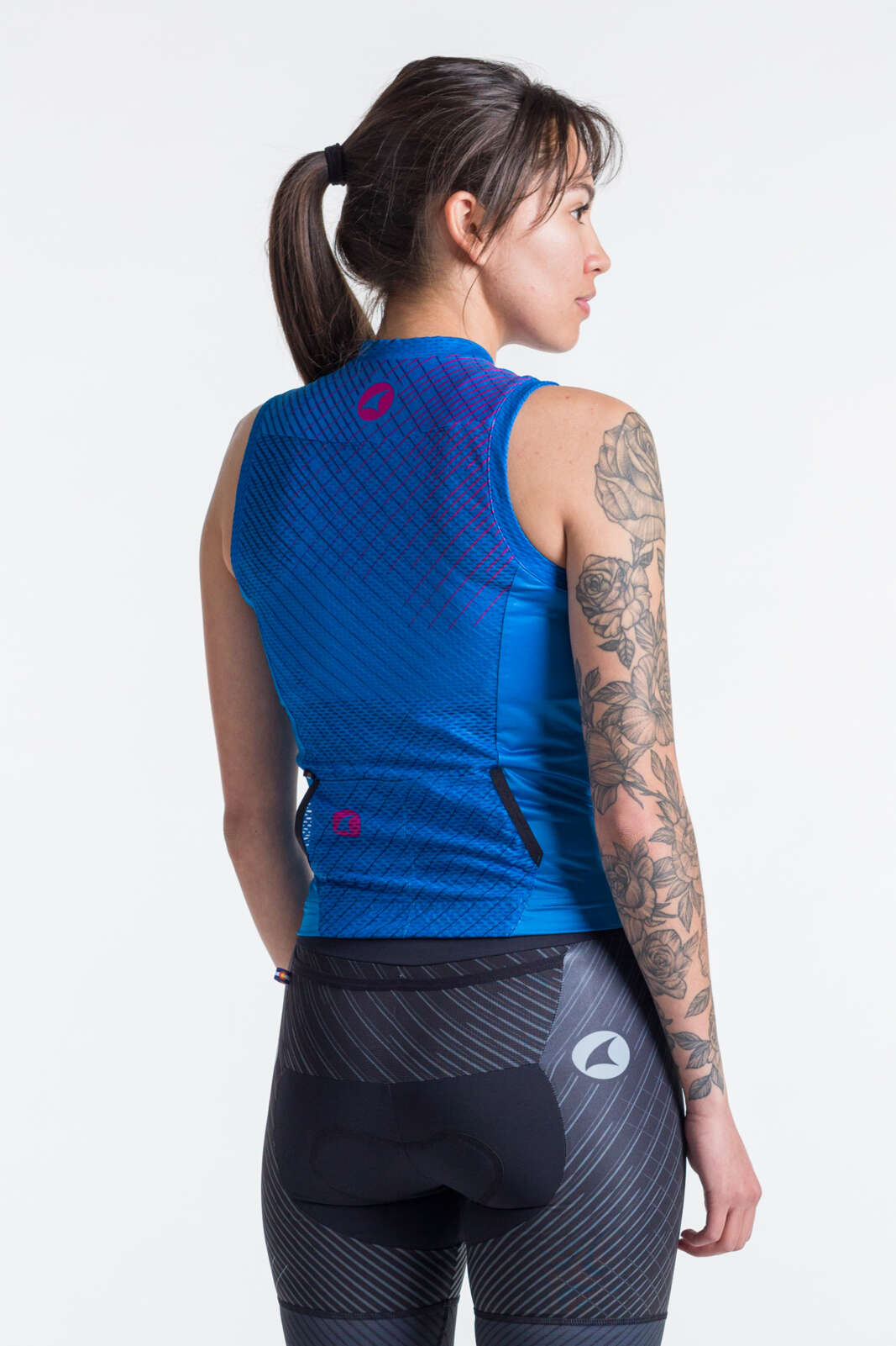 Women's Blue Sleeveless Triathlon Top - Back View