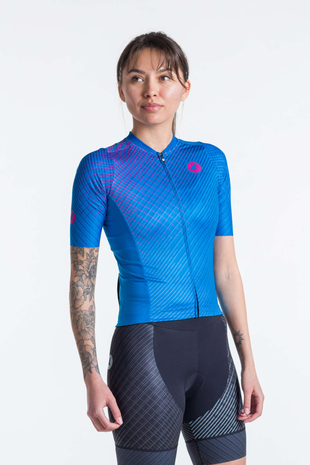 Women's Triathlon Top - Blue Short Sleeve Front View