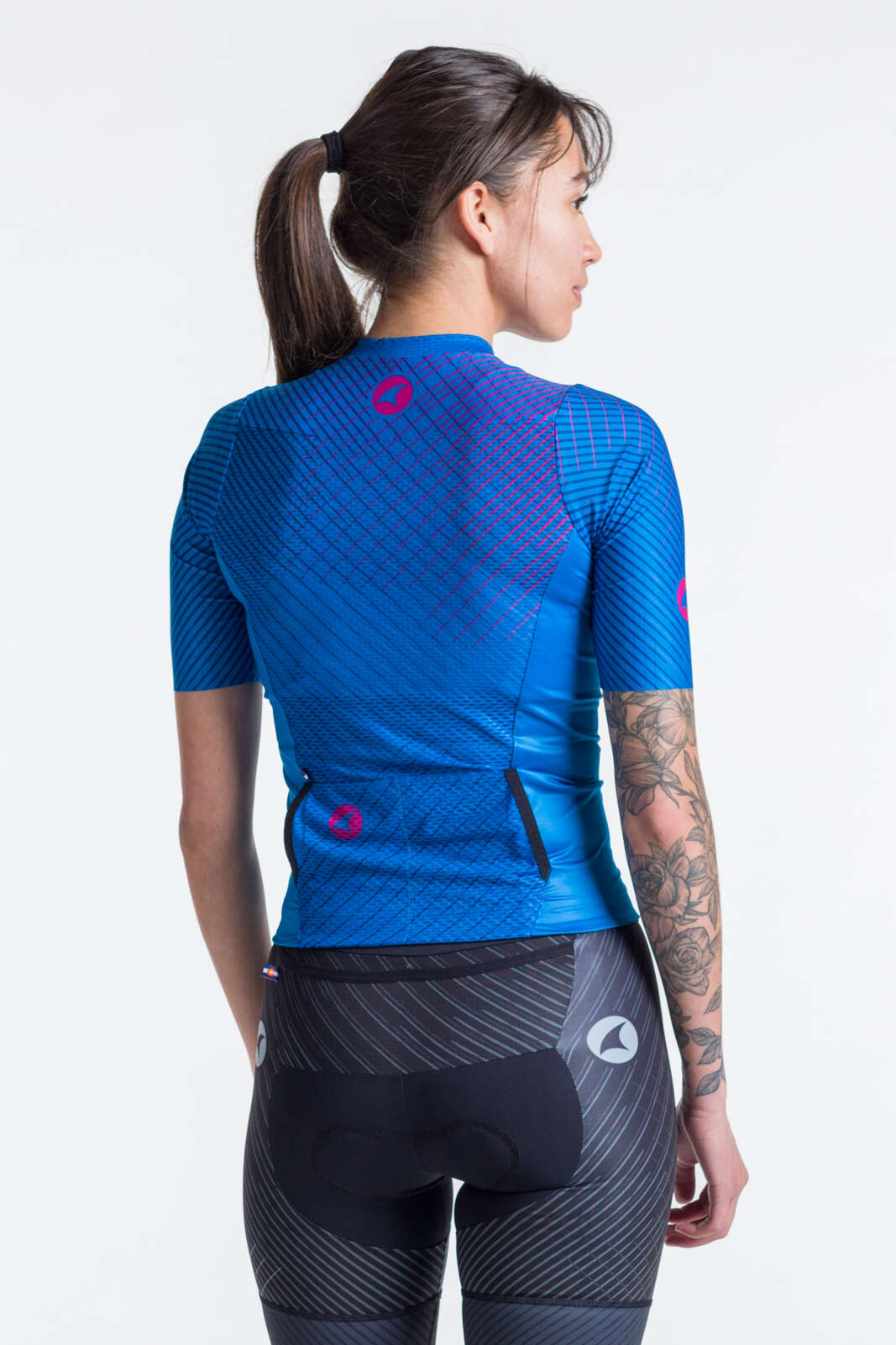 Women's Triathlon Top - Blue Short Sleeve Back View