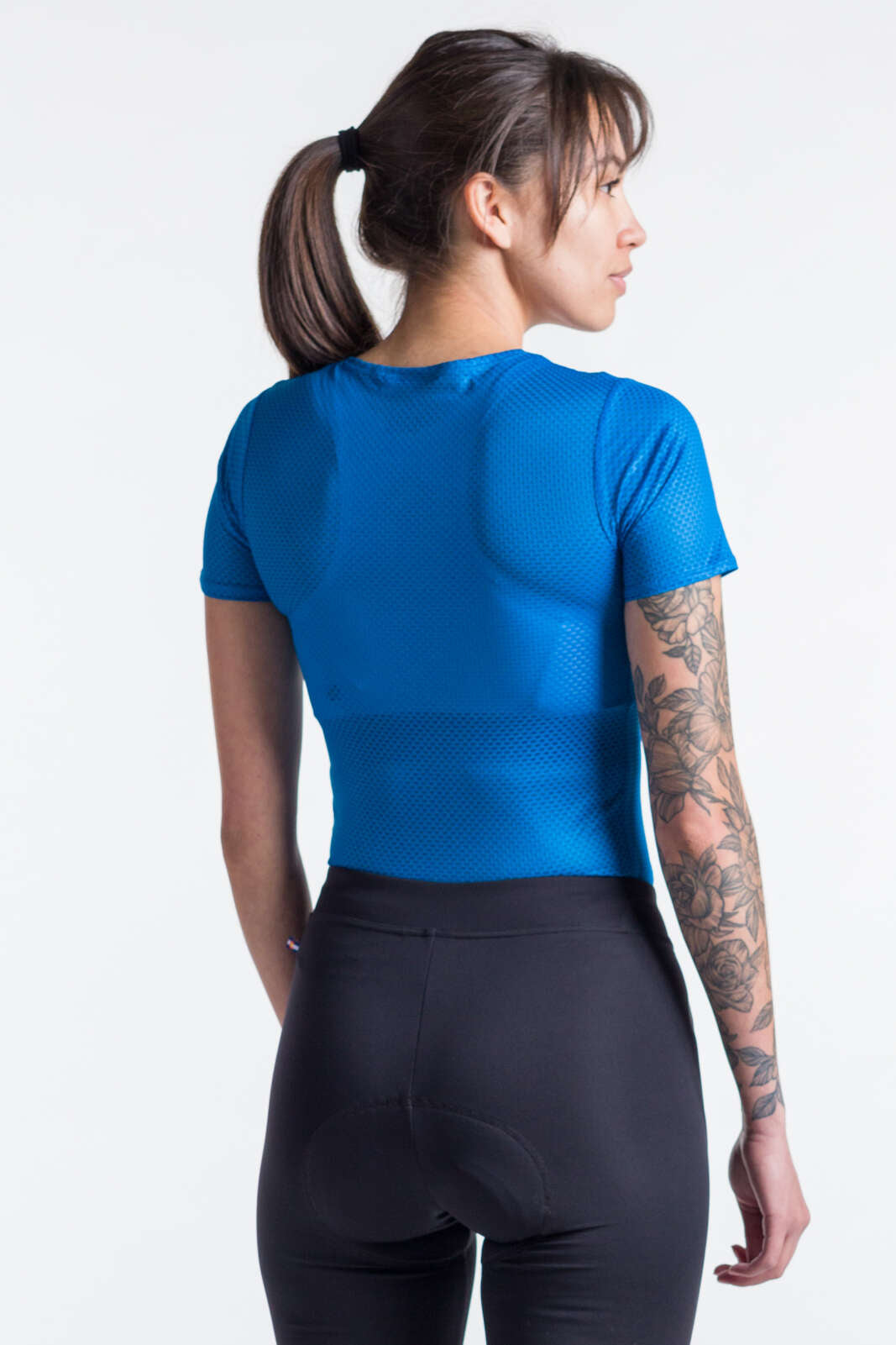 Women's Blue Lightweight Mesh Cycling Base Layer - Back View