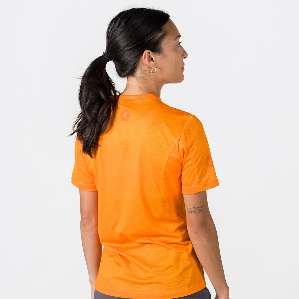 Best Mountain Bike Jerseys for Women - On Body Back View #color_bright-orange