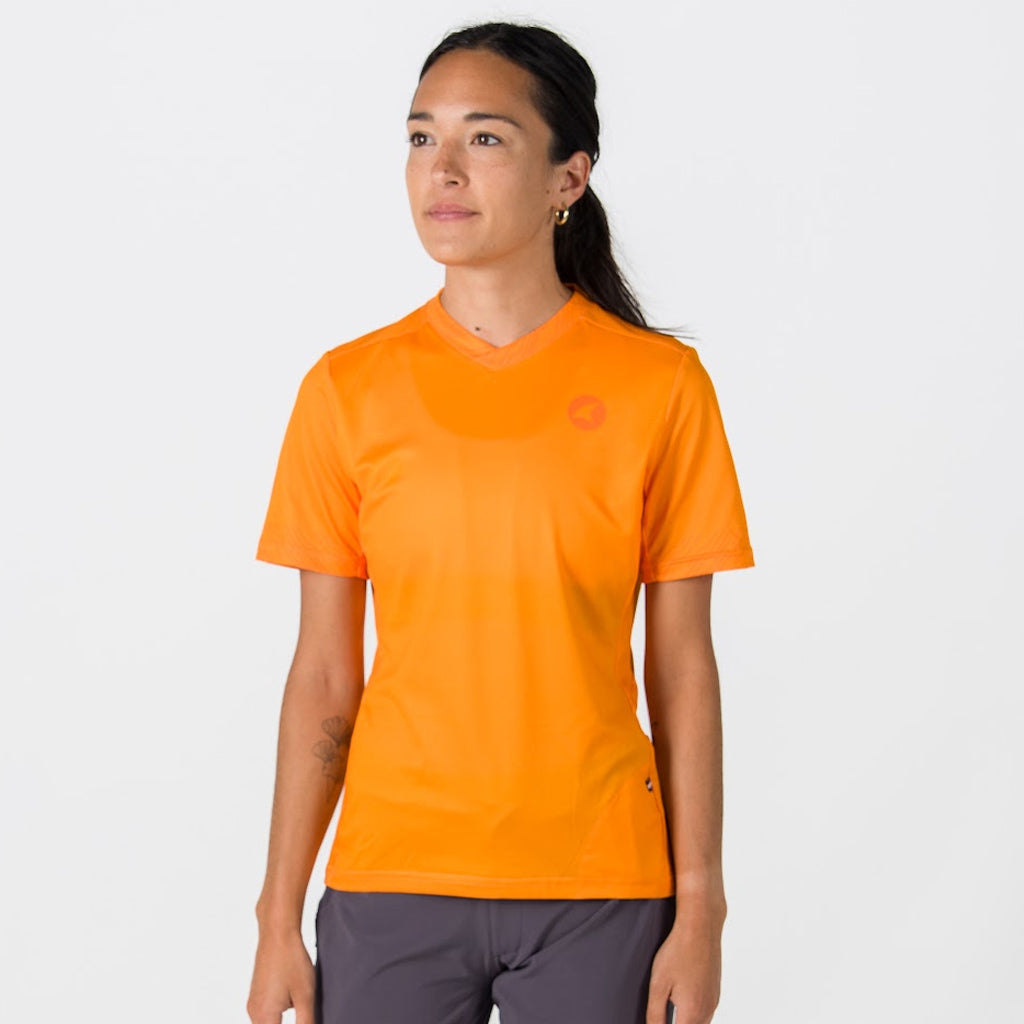 Best Mountain Bike Jerseys for Women - On Body Front View #color_bright-orange