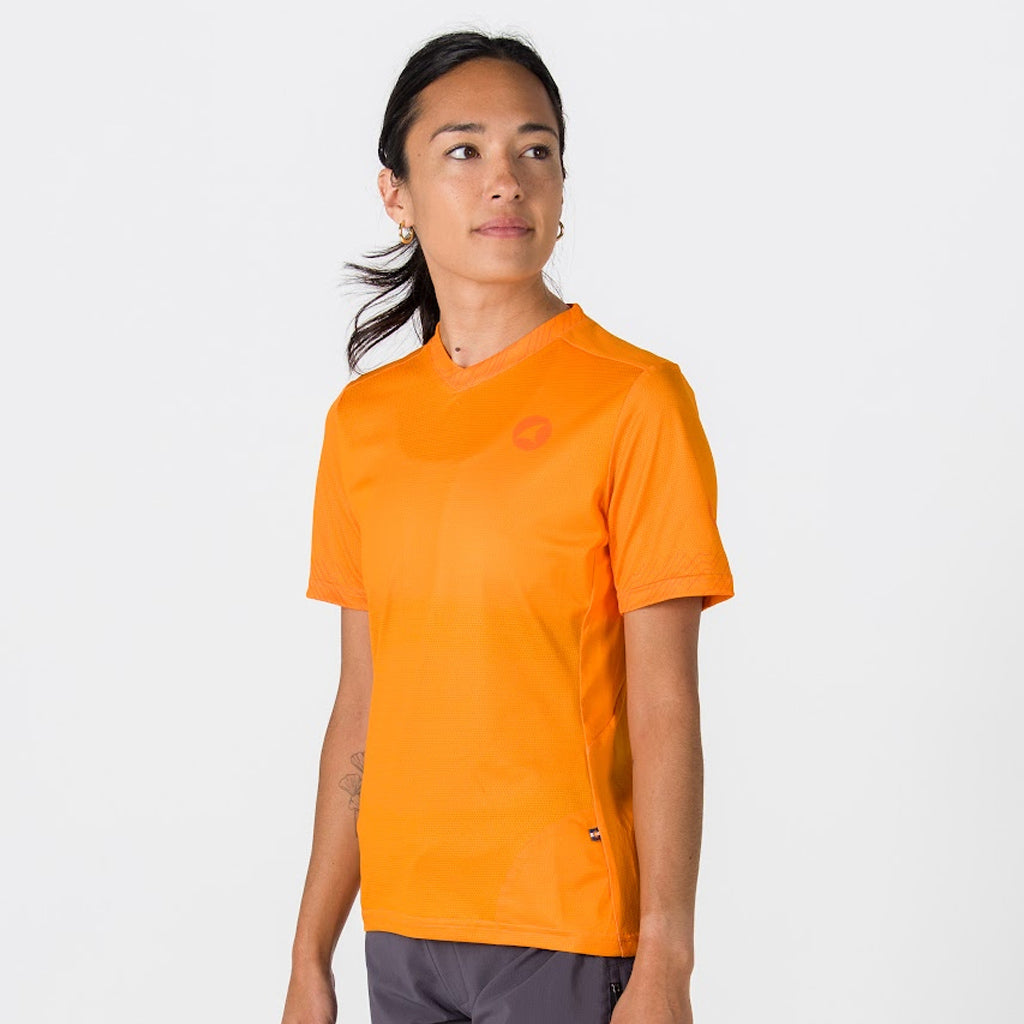 Best Mountain Bike Jerseys for Women - On Body Side View #color_bright-orange