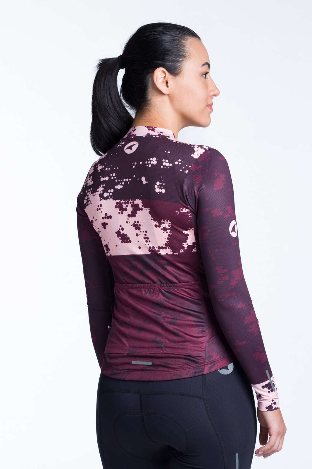 Women's Burgundy Aero Long Sleeve Cycling Jersey - Disperse Back View