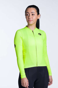 Women's High-Viz Yellow Aero Long Sleeve Cycling Jersey - Front View