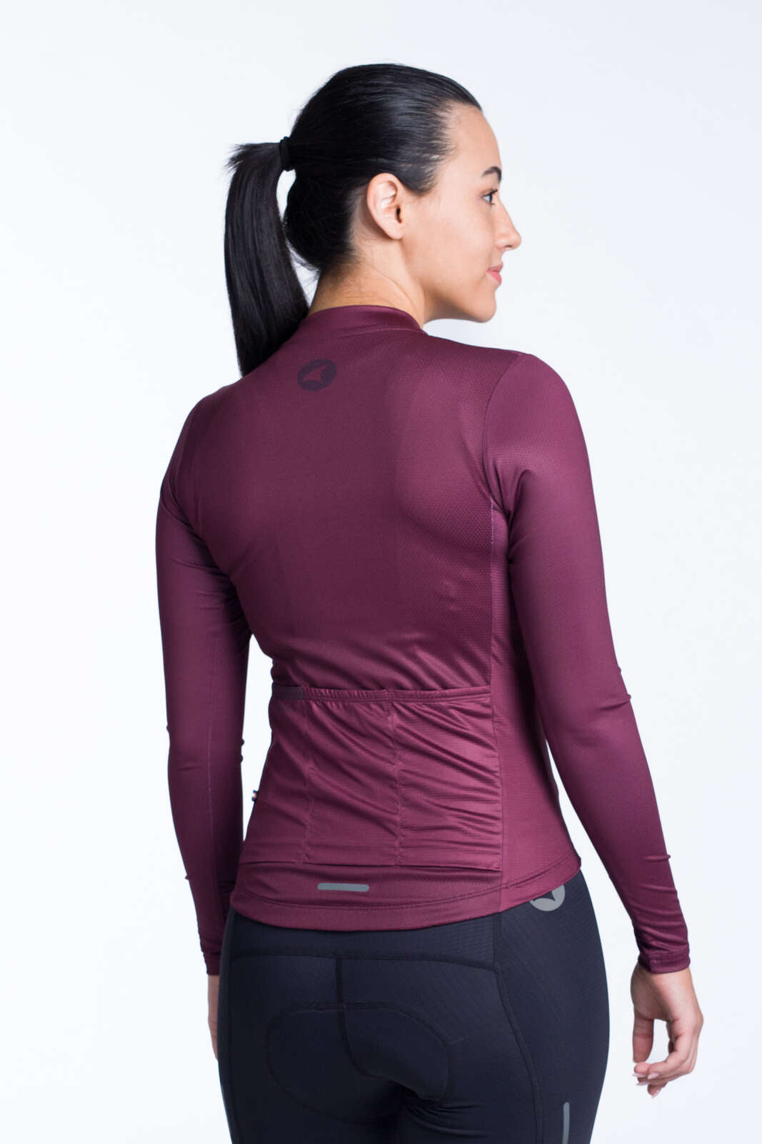 Women's Burgundy Aero Long Sleeve Cycling Jersey - Back View