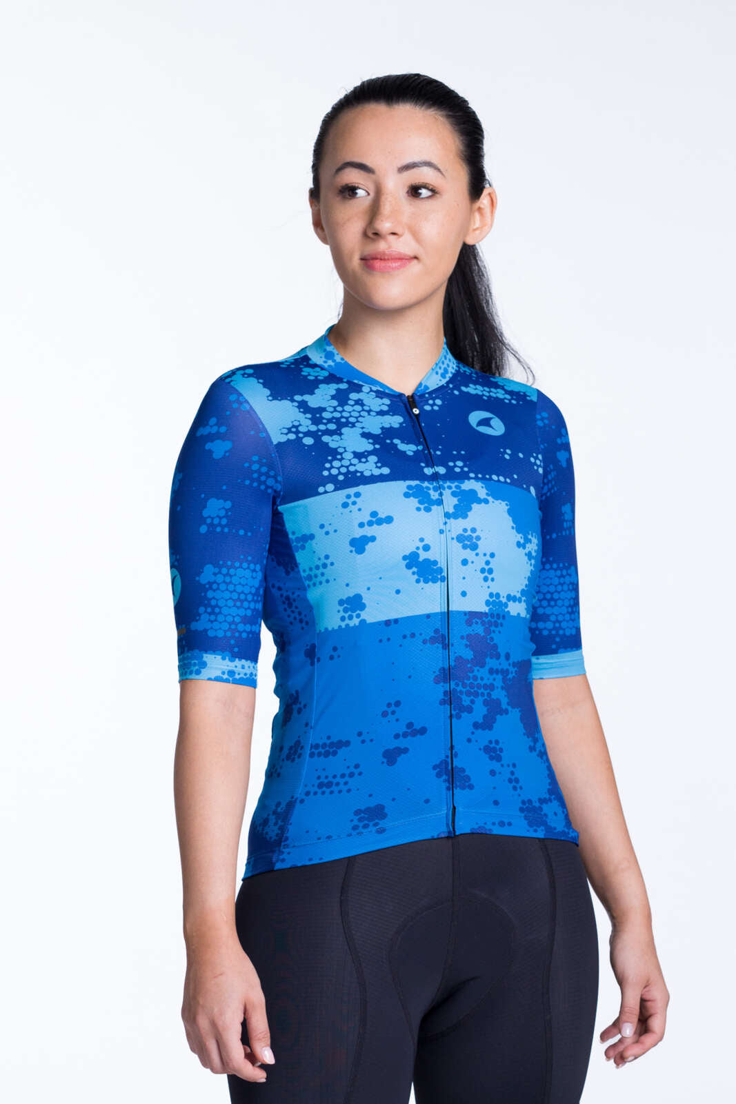 Women's Blue Summer Cycling Jersey - Ascent Aero Disperse Front View