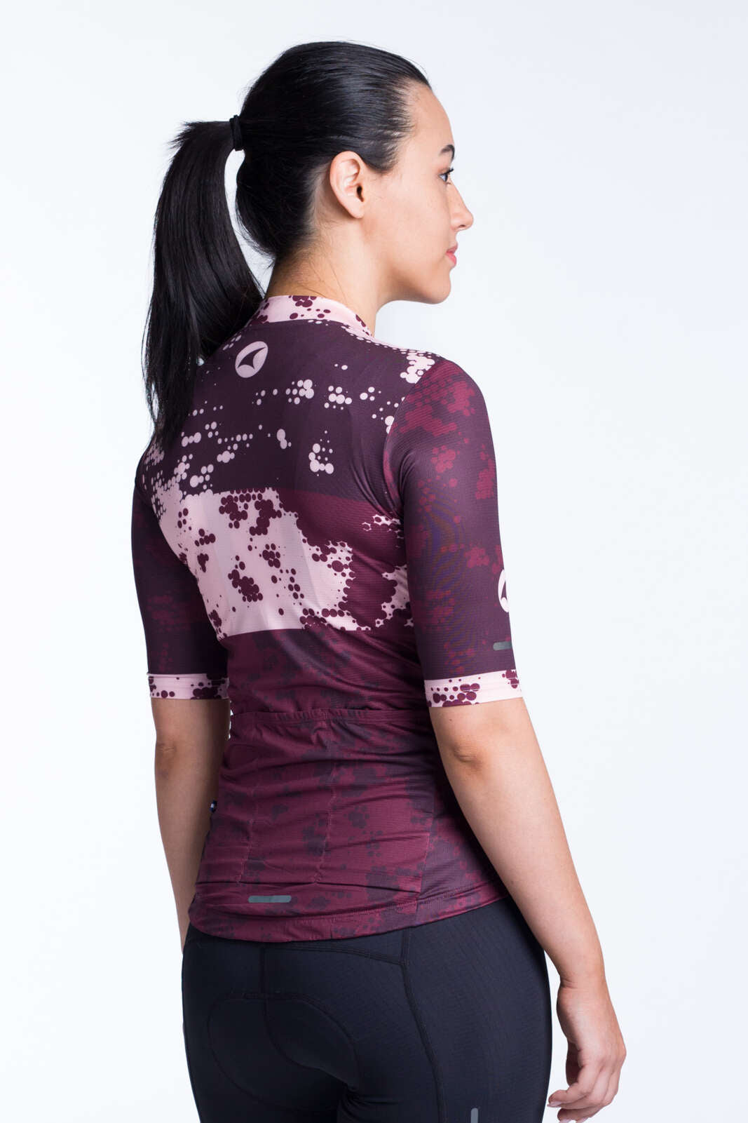 Women's Burgundy Summer Cycling Jersey - Ascent Aero Disperse Back View