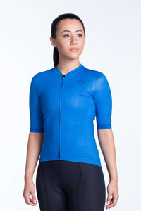 Women's Blue Summer Cycling Jersey - Ascent Aero Front View