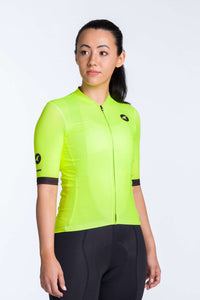 Women's High-Viz Yellow Summer Cycling Jersey - Ascent Aero Front View