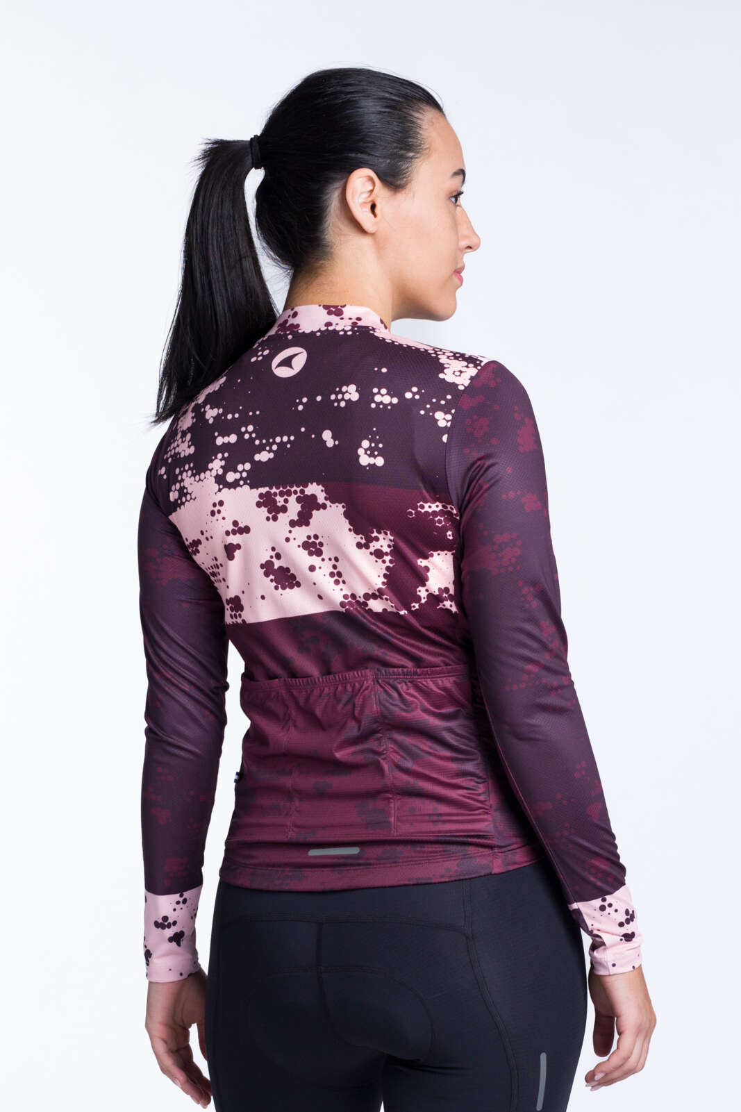 Women's Burgundy Long Sleeve Cycling Jersey - Ascent Disperse Back View