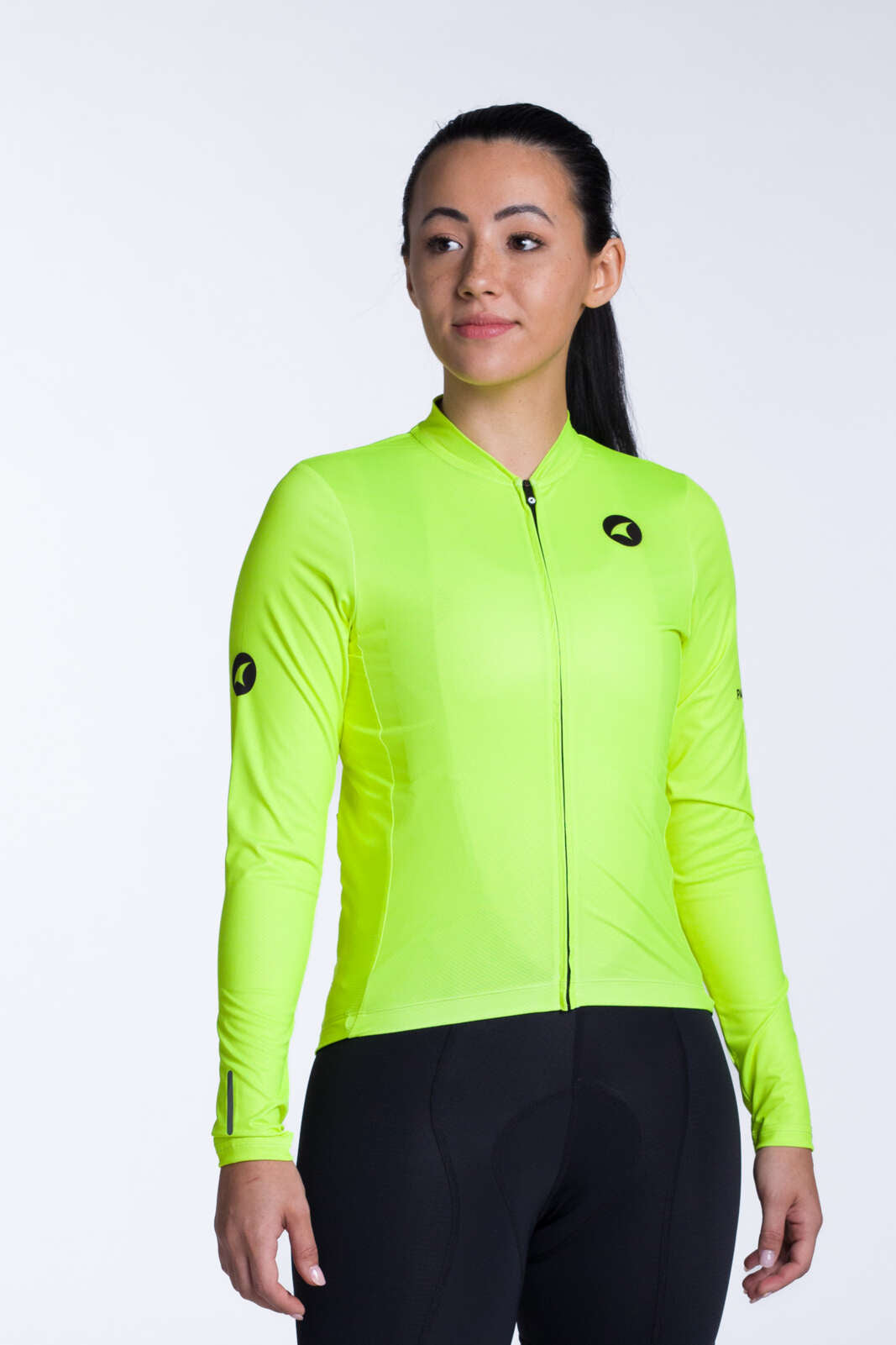 Women's High-Viz Yellow Long Sleeve Cycling Jersey - Ascent Front View
