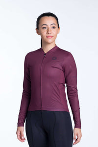 Women's Burgundy Long Sleeve Cycling Jersey - Ascent Front View