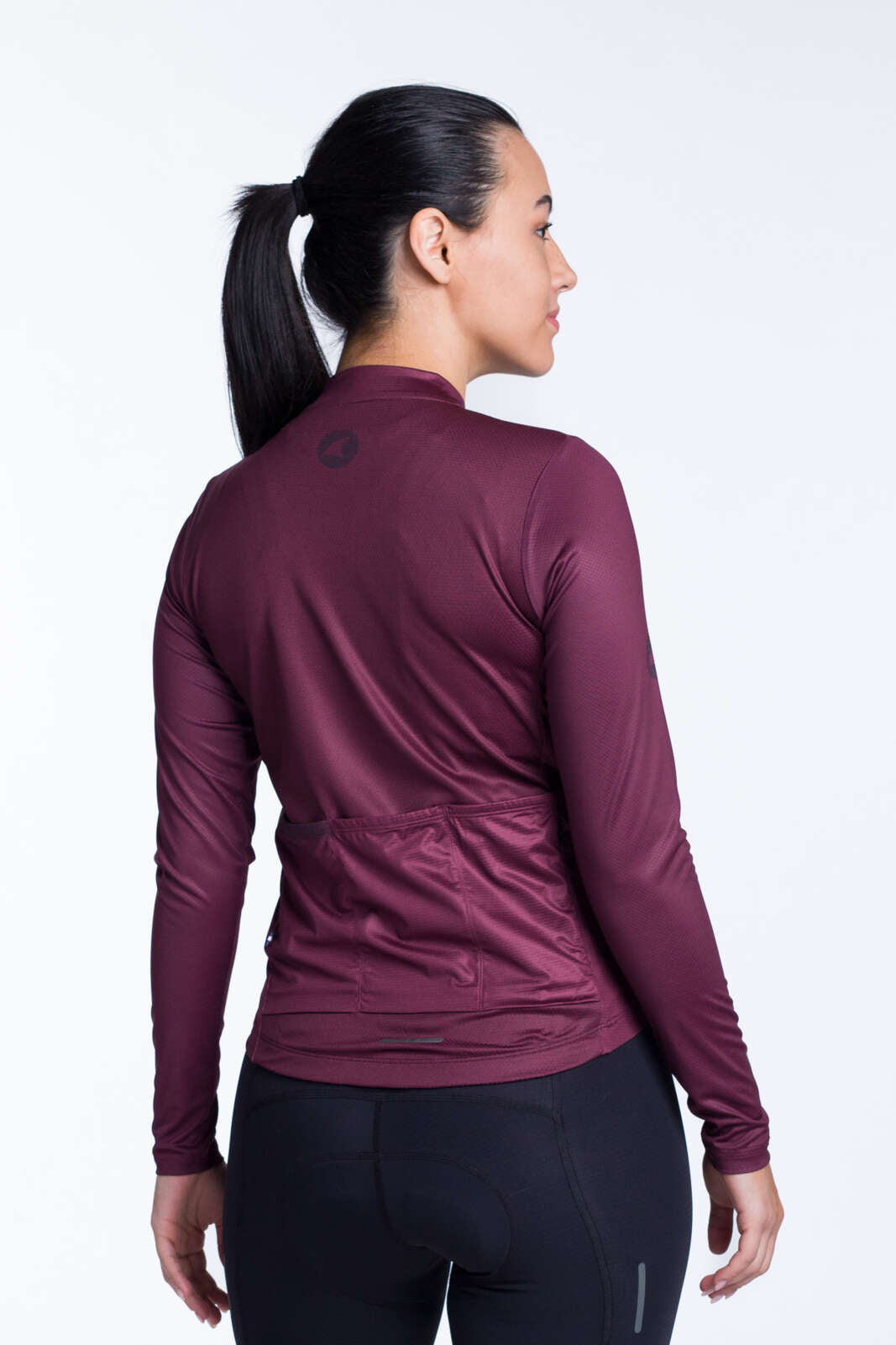 Women's Burgundy Long Sleeve Cycling Jersey - Ascent Back View