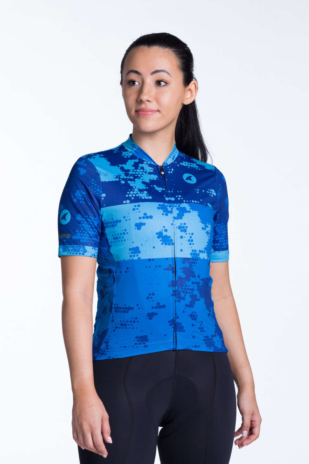 Women's Blue Bike Jersey - Ascent Disperse Front View