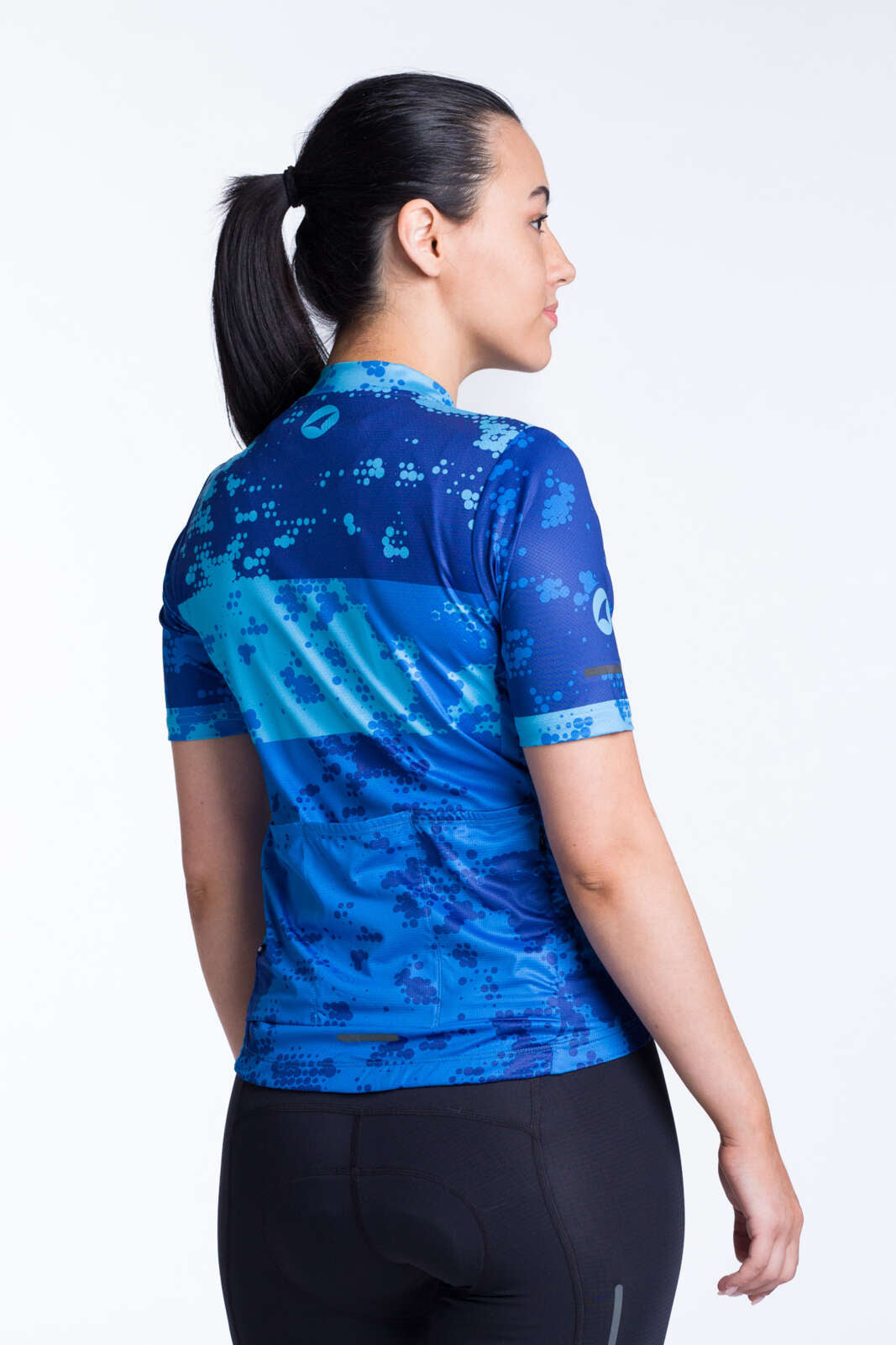 Women's Blue Bike Jersey - Ascent Disperse Back View