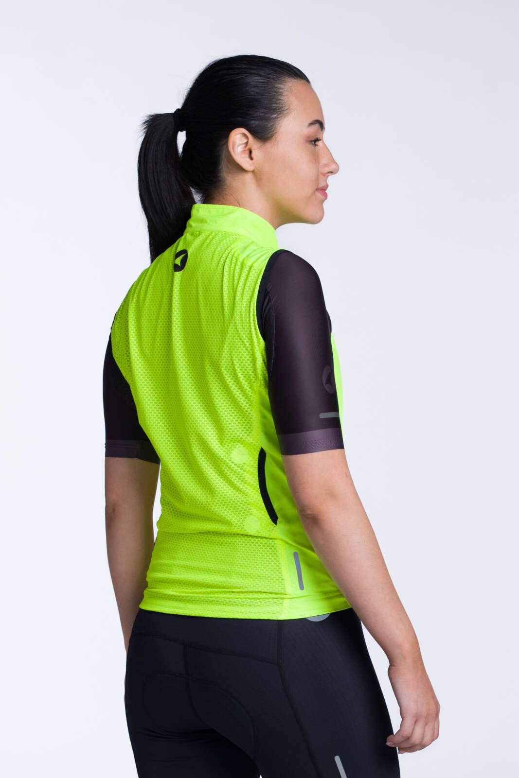 Women's High Viz-Yellow Packable Cycling Wind Vest - Back View