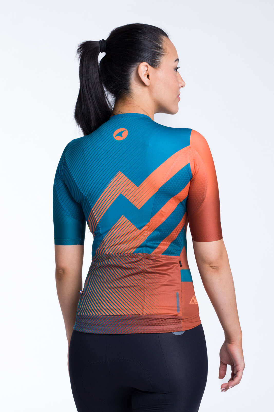 Women's Teal & Orange Aero Cycling Jersey - Summit Back View